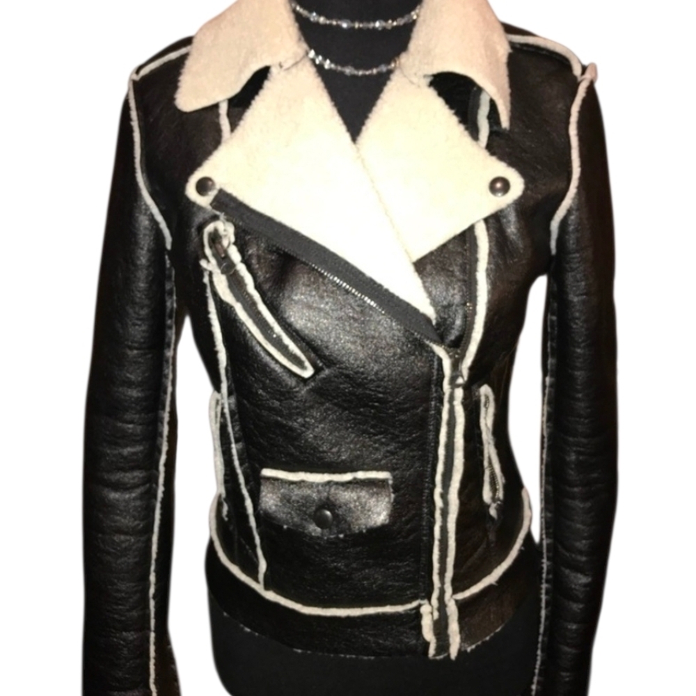Ralph Lauren Denim Supply Biker Jacket Women's L Shearling Vegan Leather